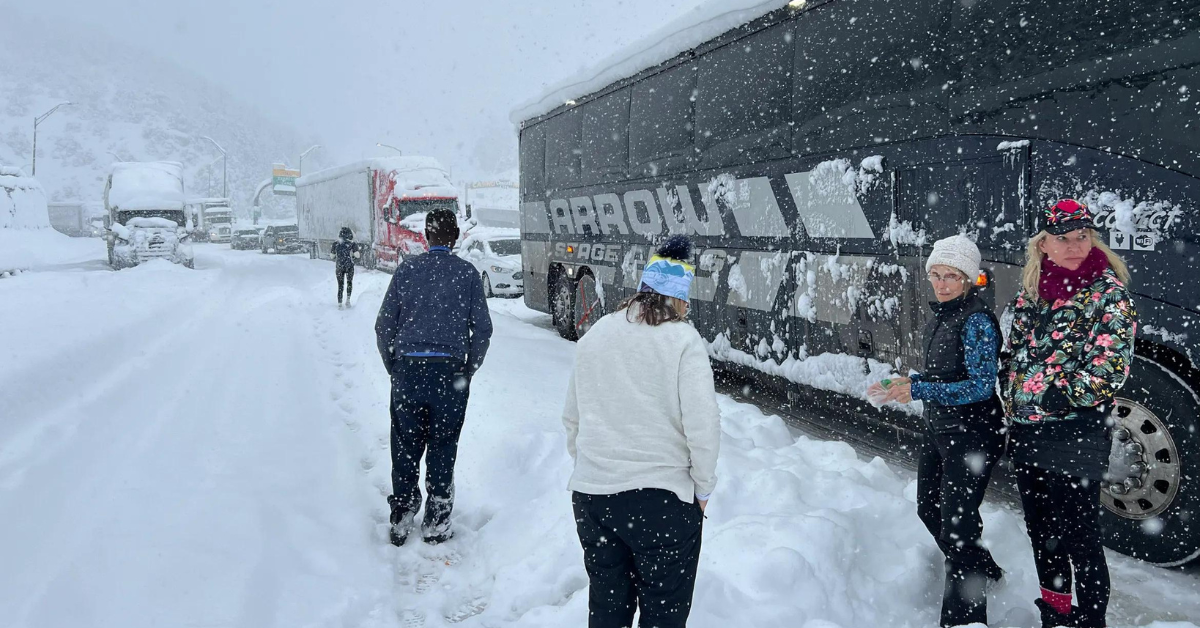 The wine and brownies are gone 50 women trapped on ski bus for 16 hours — and counting — after