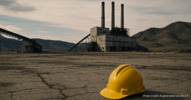 Abandoned hard hat on coal plant site in rural Colorado