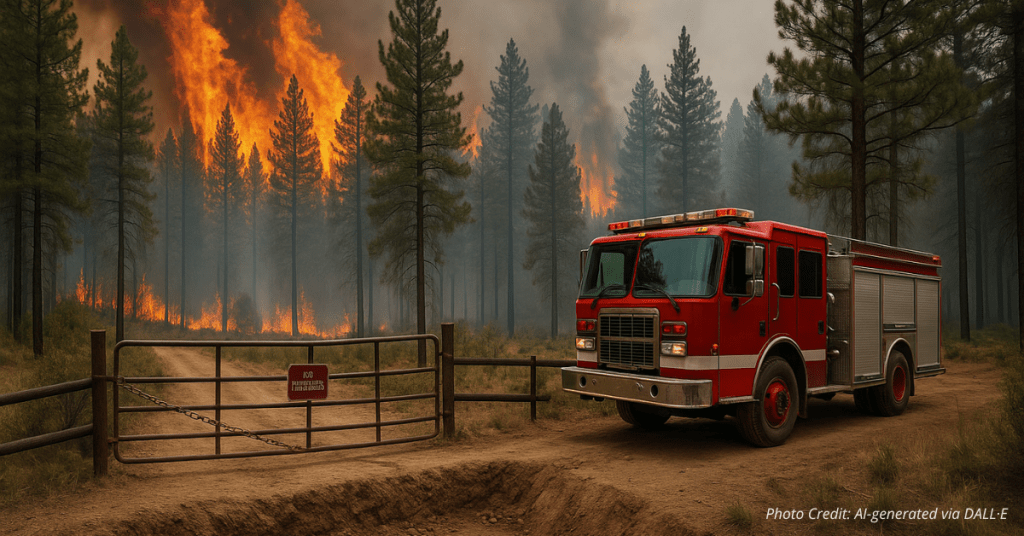 Fire truck blocked from accessing burning forest