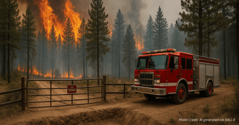 Fire truck blocked from accessing burning forest