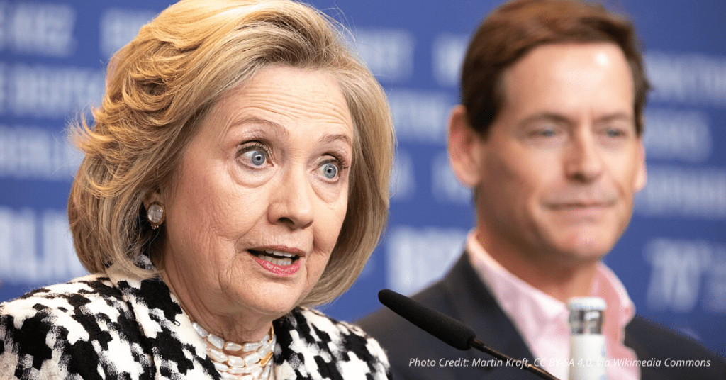 Hillary Clinton at a red carpet event in 2020, facing forward with serious expression