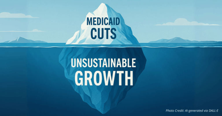 Iceberg with “Cuts” above and “Unsustainable Growth” beneath