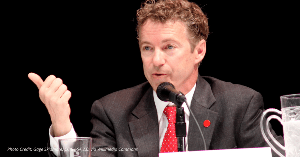 Sen. Rand Paul speaking outdoors with focused expression, symbolizing his call to audit the Federal Reserve
