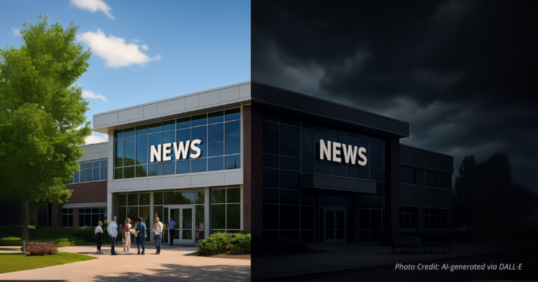 Split image of 9News and Fox31 symbolizing merger threat