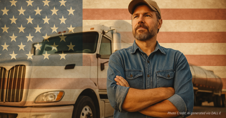 Trucker with American flag background
