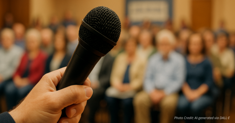 Hand with microphone representing grassroots voices