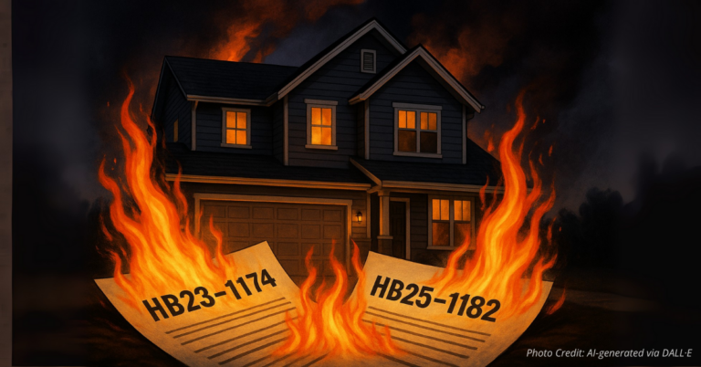 Colorado home engulfed in symbolic flames from legislative documents