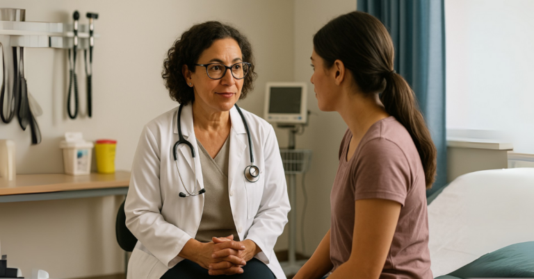 Doctor consulting a patient in exam room symbolizing Medicaid access