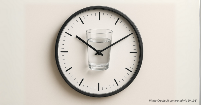 Clock with water glass symbolizing time for change in alcohol habits