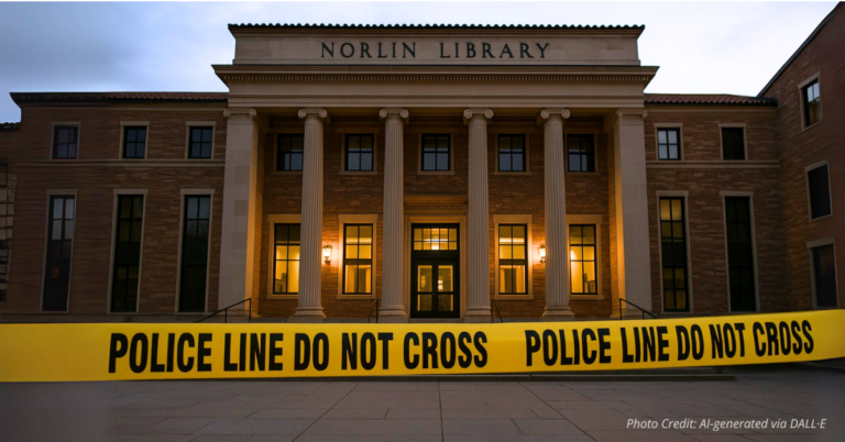 Norlin Library entrance blocked with police tape