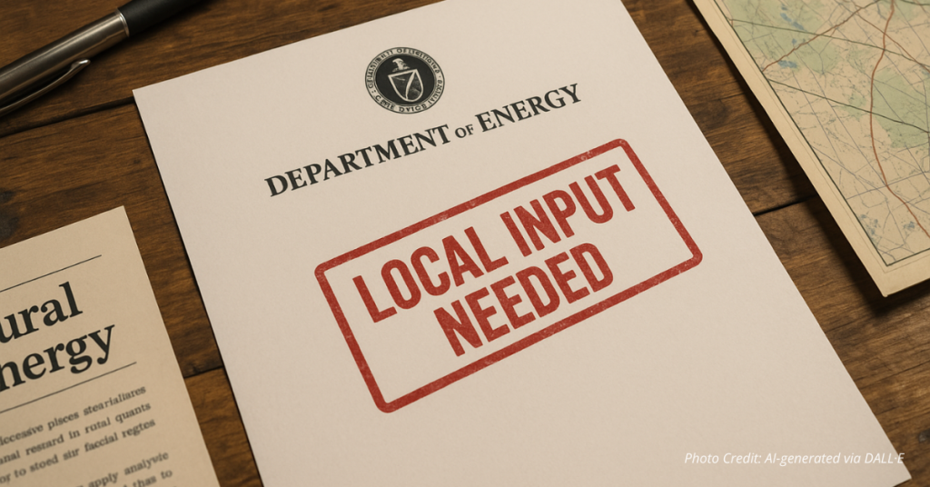 DOE letter stamped ‘Local Input Needed’ on rural desk