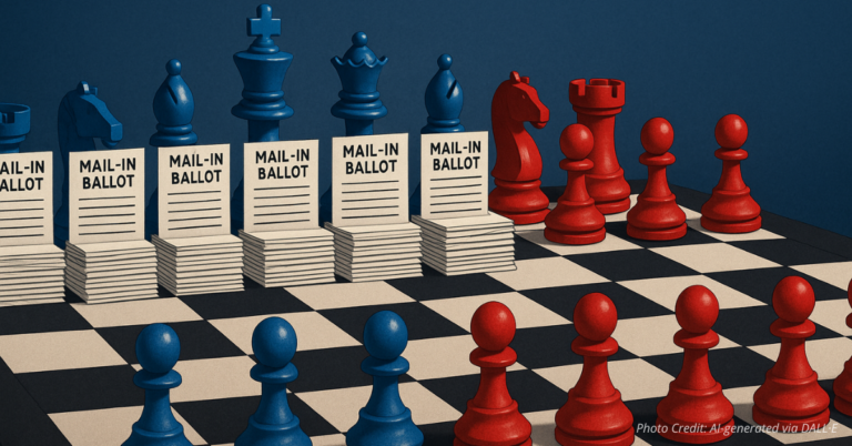 Chessboard with mail-in ballots backing blue side
