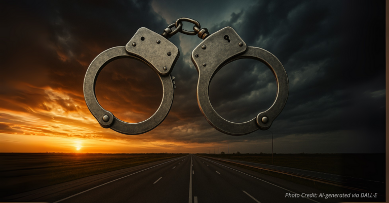 Highway and handcuffs symbolize trafficking across state lines