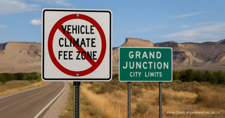 Grand Junction sign with canceled climate fee zone warning