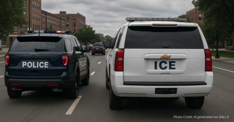 Police and ICE vehicles side by side symbolizing unity
