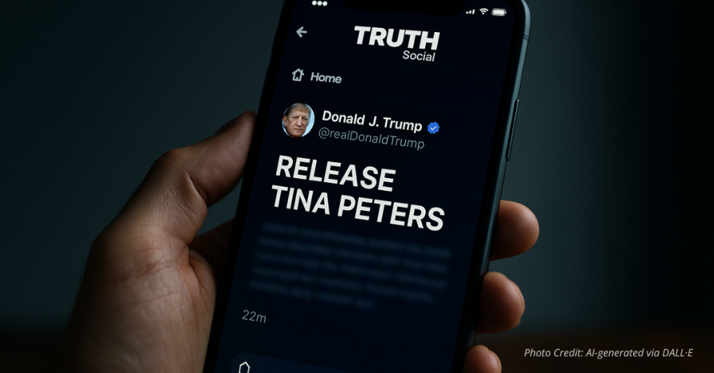 Smartphone shows Trump post on Truth Social
