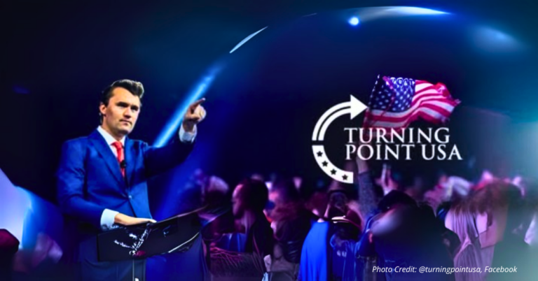 Charlie Kirk onstage at TP USA event .