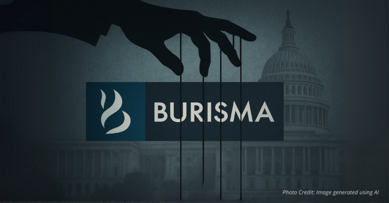 Shadowy hand controlling Burisma with Capitol backdrop