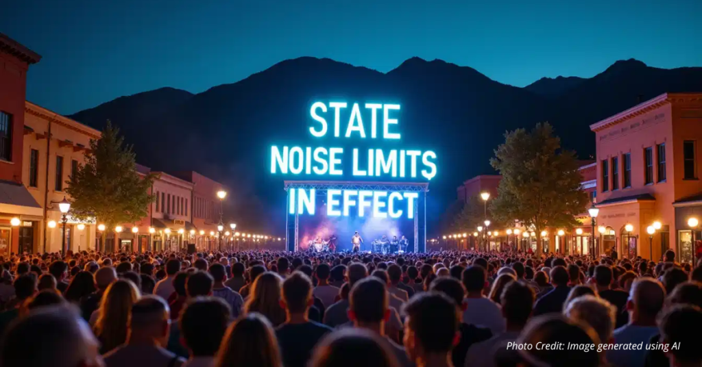 Outdoor concert stage with restricted banner