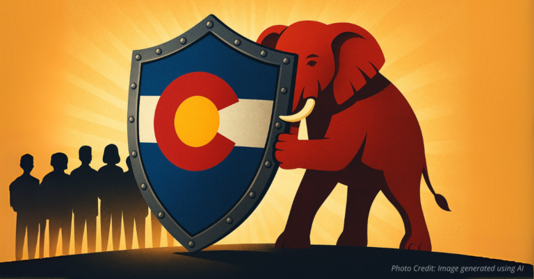 Colorado shield protecting voters with GOP elephant