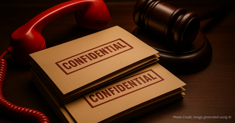 Confidential folders, gavel, and red phone symbolizing secrecy and legal battle over child abuse hotline data