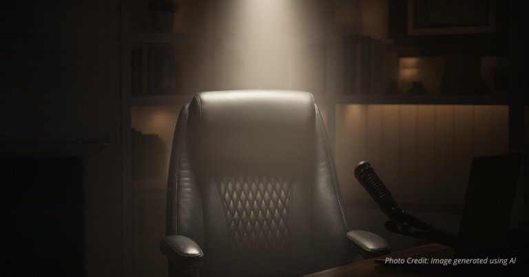 Empty chair under spotlight representing absence and loss