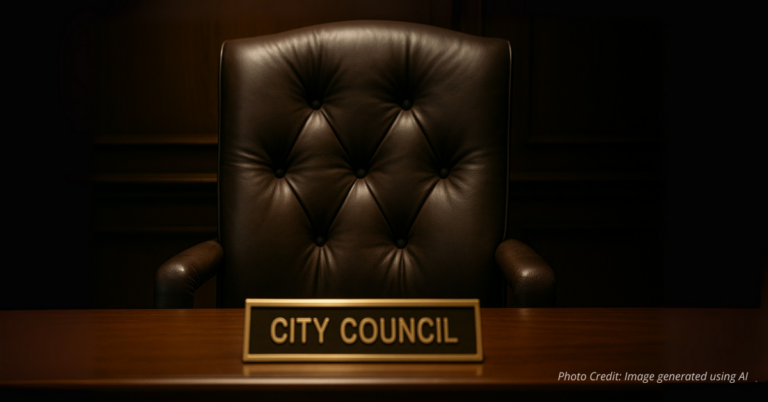 Vacant city council chair symbolizing resignation and loss of leadership