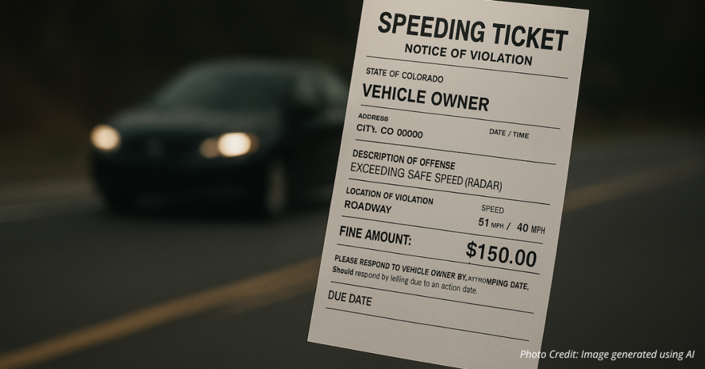 Speeding ticket addressed to “Vehicle Owner” with no driver shown