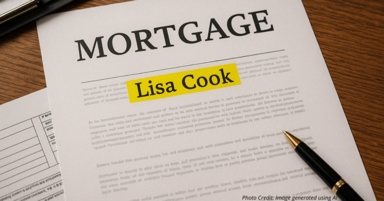 Mortgage papers showing Lisa Cook’s name highlighted, symbolizing scrutiny