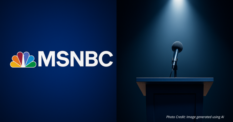 Microphone with MSNBC logo muted by red tape, symbolizing censorship