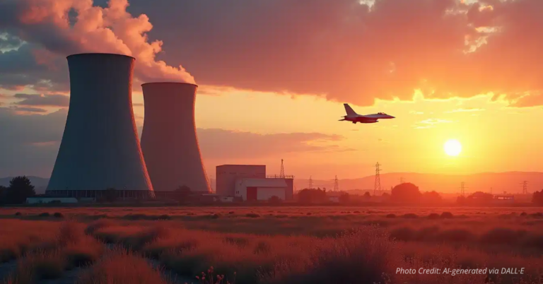 Nuclear plant with radar overlay symbolizing energy and security in Colorado