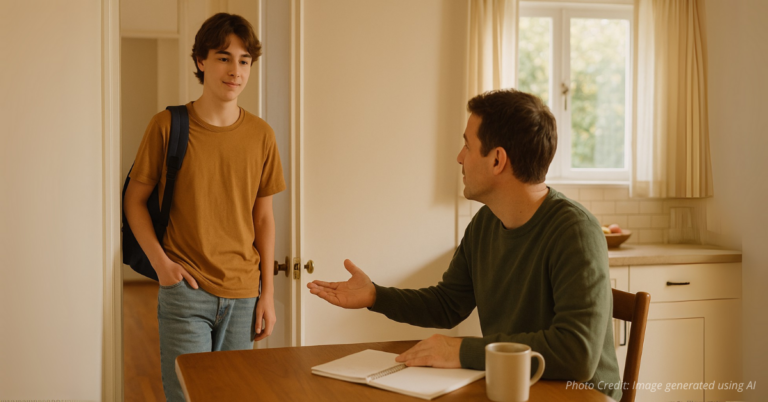 Parent invites teen to sit at kitchen table for talk