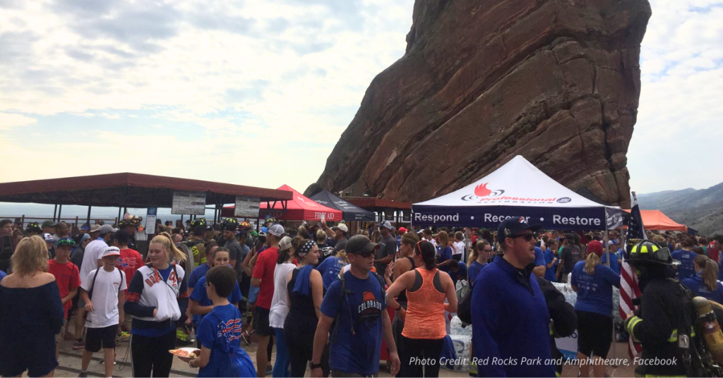 People gathered to participate in the 9-11 Red Rocks stair climb.
