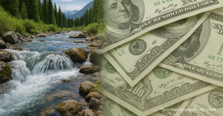 Colorado water stream blending with money to symbolize federal funding
