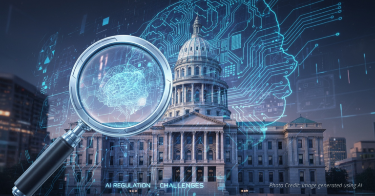 Colorado State Capitol emerging from a glowing computer motherboard