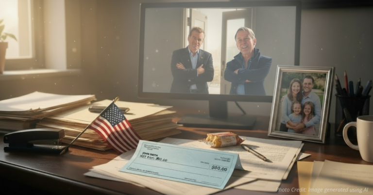 Federal worker’s paycheck showing zero dollars during government shutdown.