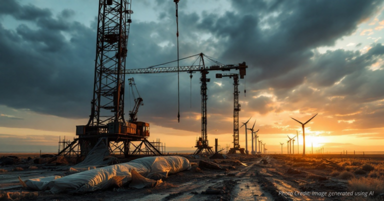 Unfinished wind turbines with cranes halted on Colorado plains