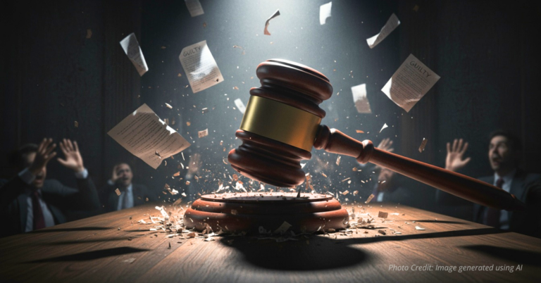 Gavel striking near jury table symbolizing federal interference in Colorado justice
