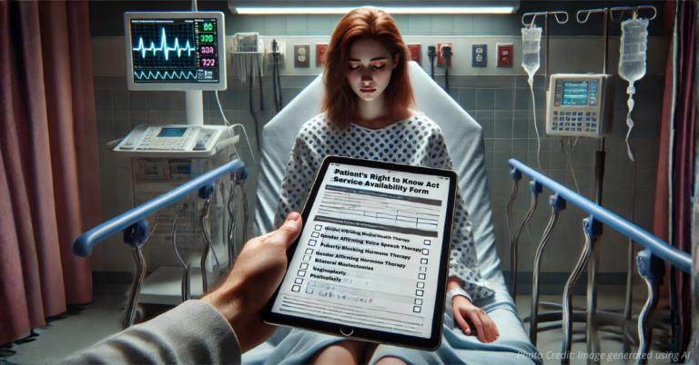 Hospital worker handing iPad with compliance form to patient