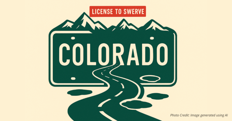 Colorado license plate morphs into road dodging potholes