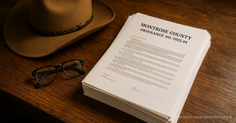 Ordinance papers with cowboy hat symbolizing rural governance and resolve