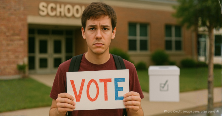 Teen holding vote sign reflects stakes of school board elections for students