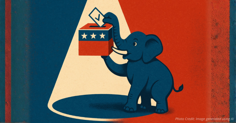 Elephant waking up to vote under ballot box spotlight