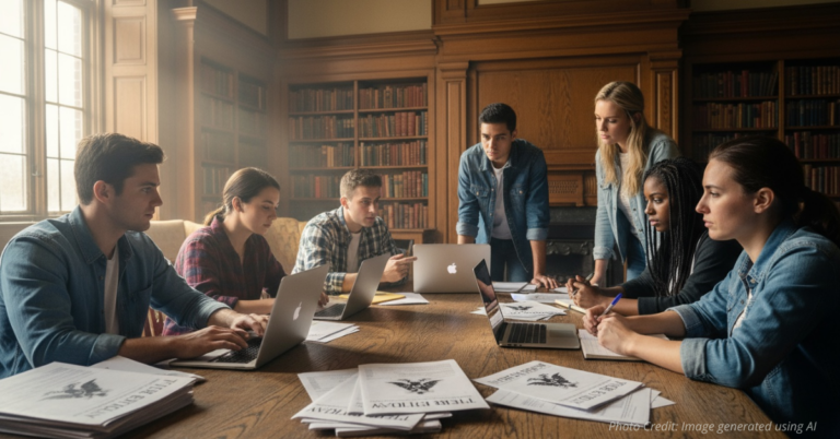 Young conservative students meet and organize on campus.