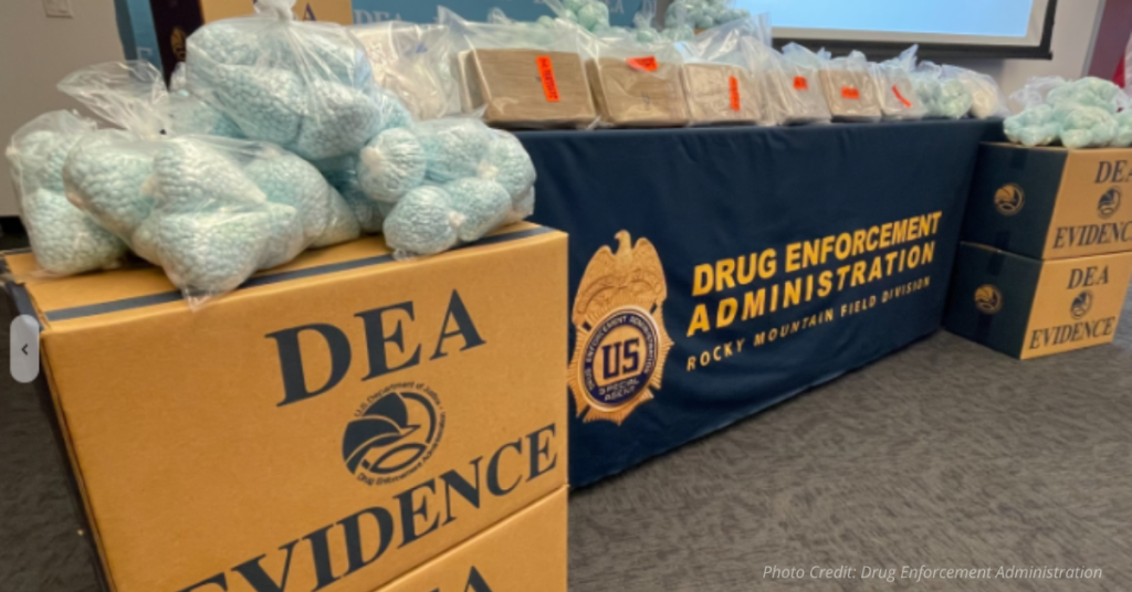 DEA displays 1.7 million fentanyl pills seized in largest drug bust in Colorado.