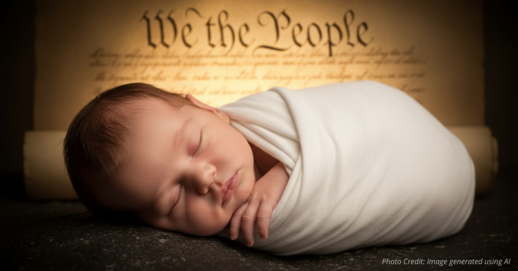 Baby and the U.S. Constitution, symbolizing life and liberty