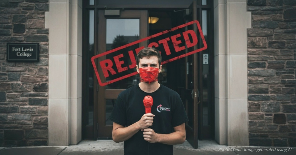 Student with microphone taped shut symbolizing free speech dispute at Fort Lewis College