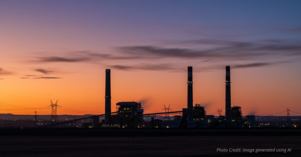 Pueblo with Comanche plant silhouette, symbolizing grid strain and rising energy demand.