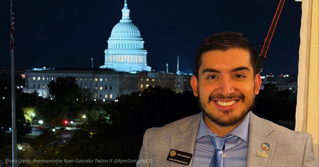 Rep. Ryan Gonzalez in Washington, D.C. with the U.S. Capitol at night
