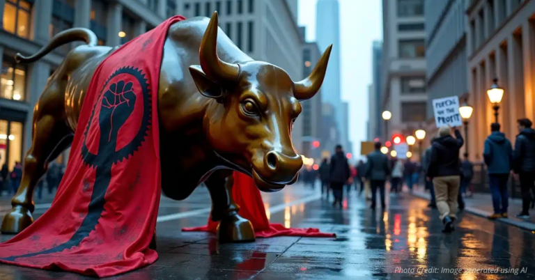 Wall Street bull faces socialist protesters in New York City